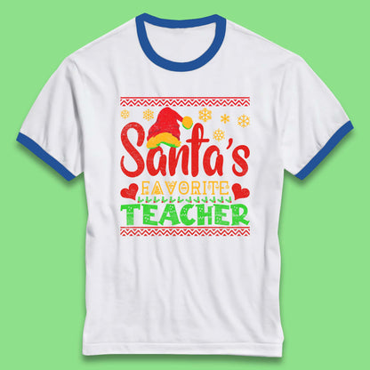 christmas santas favorite teacher ringer t shirt