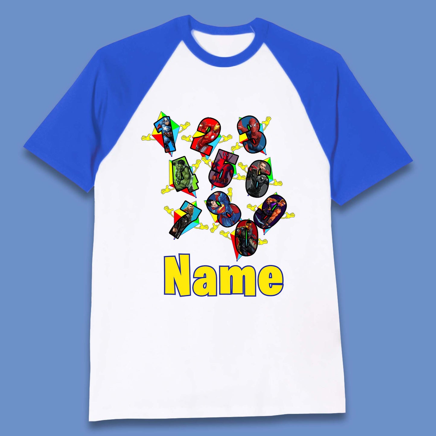 Personalised Number Day Superheroes Superheroes Baseball T-Shirt
