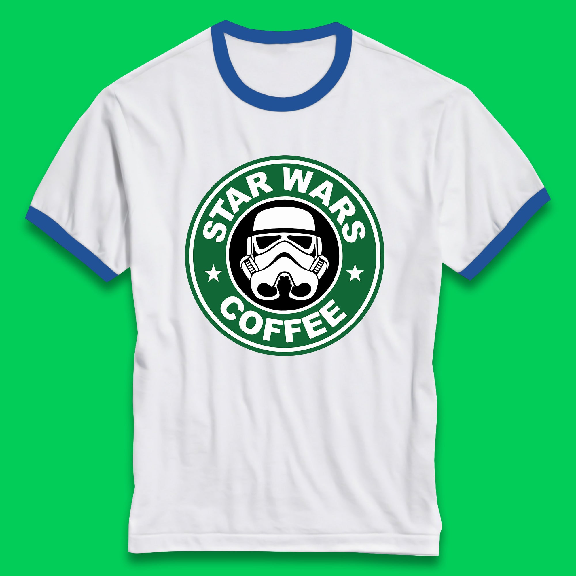 Star Wars Coffee Stormtrooper Sci-fi Action Adventure Movie Character Starbucks Coffee Spoof Star Wars 46th Anniversary Ringer T Shirt