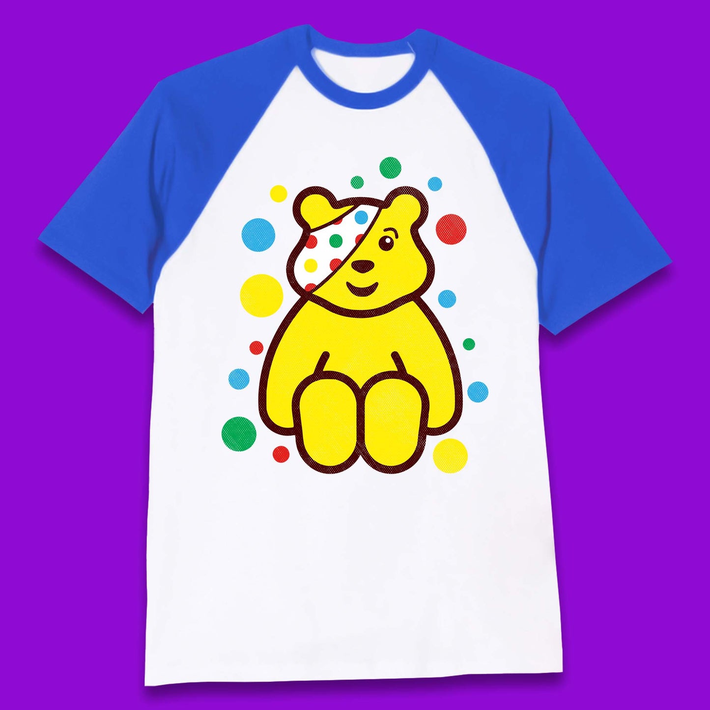 Children In Need Sitting Spotty Pudsey Bear Charity Raising Spotty Day Baseball T Shirt