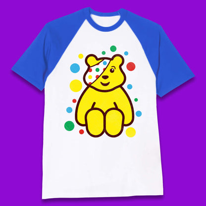 Children In Need Sitting Spotty Pudsey Bear Charity Raising Spotty Day Baseball T Shirt