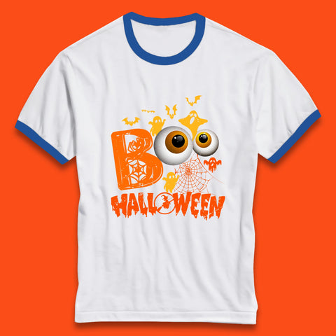 Halloween Spooky Boo Eye Balls Funny Halloween Boo Ghost Spooky Season Ringer T Shirt