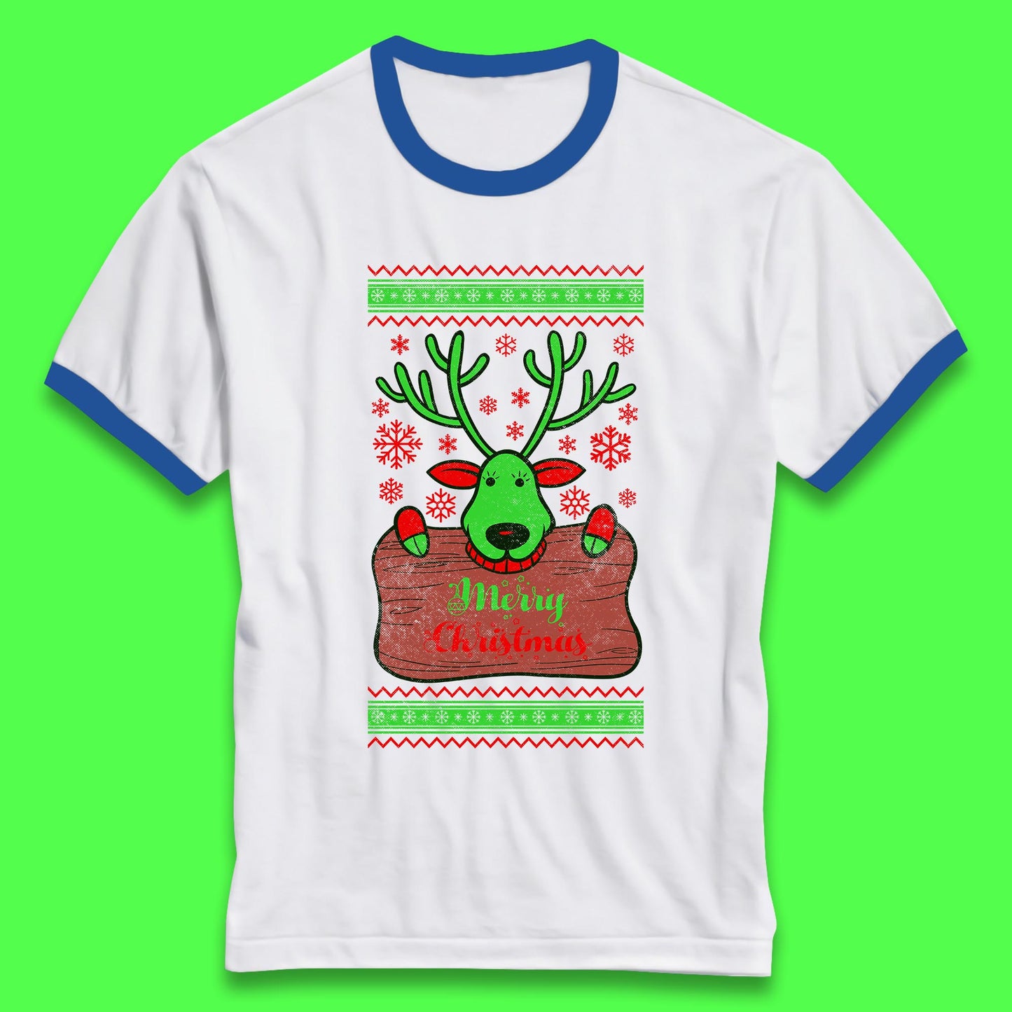 merry christmas reindeer ringer t shirt