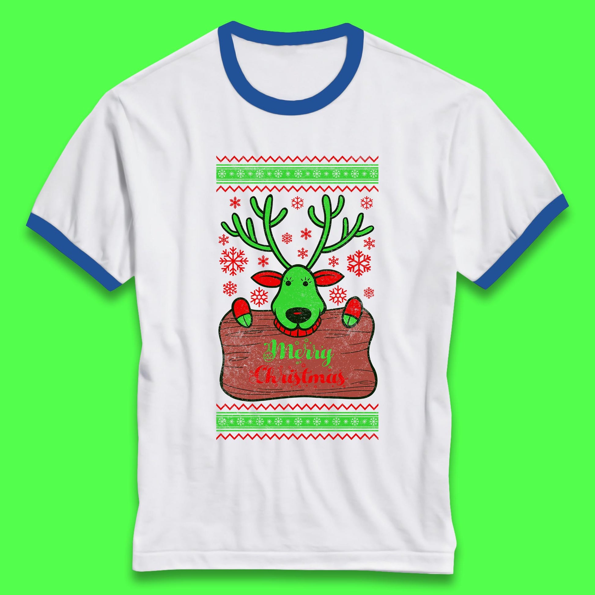 merry christmas reindeer ringer t shirt