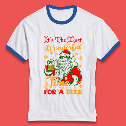 santa drinking beer ringer t shirt