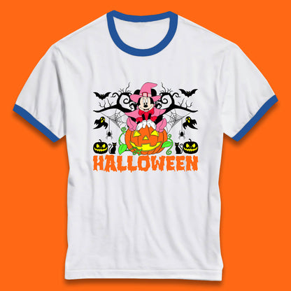 Disney Halloween Witch Minnie Mouse Sitting On Pumpkin Horror Scary Disneyland Trip Costume Ringer T Shirt