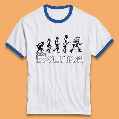 Fireman Evolution Funny Fire Brigade Service Firefighter Ringer T Shirt