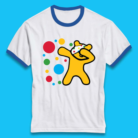 Dabbing Spotty Pudsey Bear Children In Need Dab Dance Spotty Day Donation Ringer T Shirt