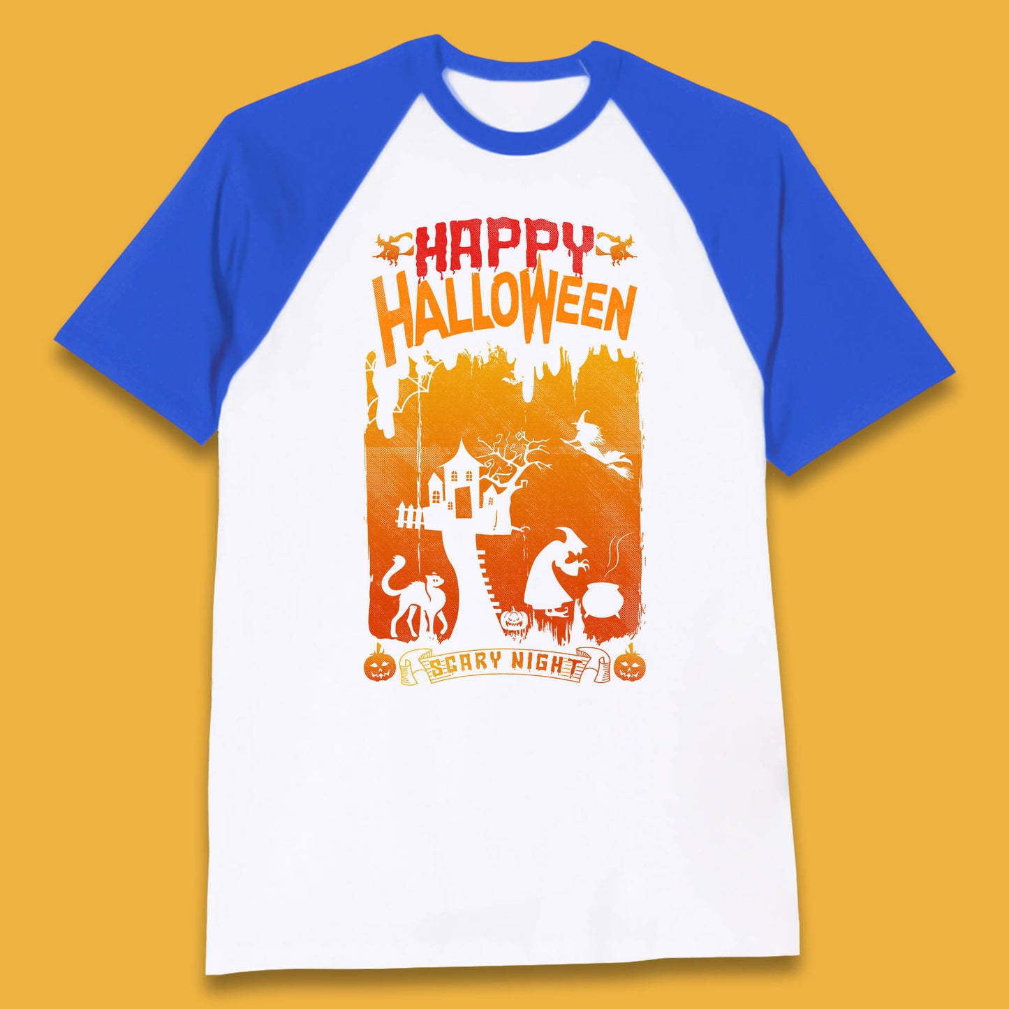 Happy Halloween Horror Hunted House Flying Witch Scary Spooky Night Baseball T Shirt