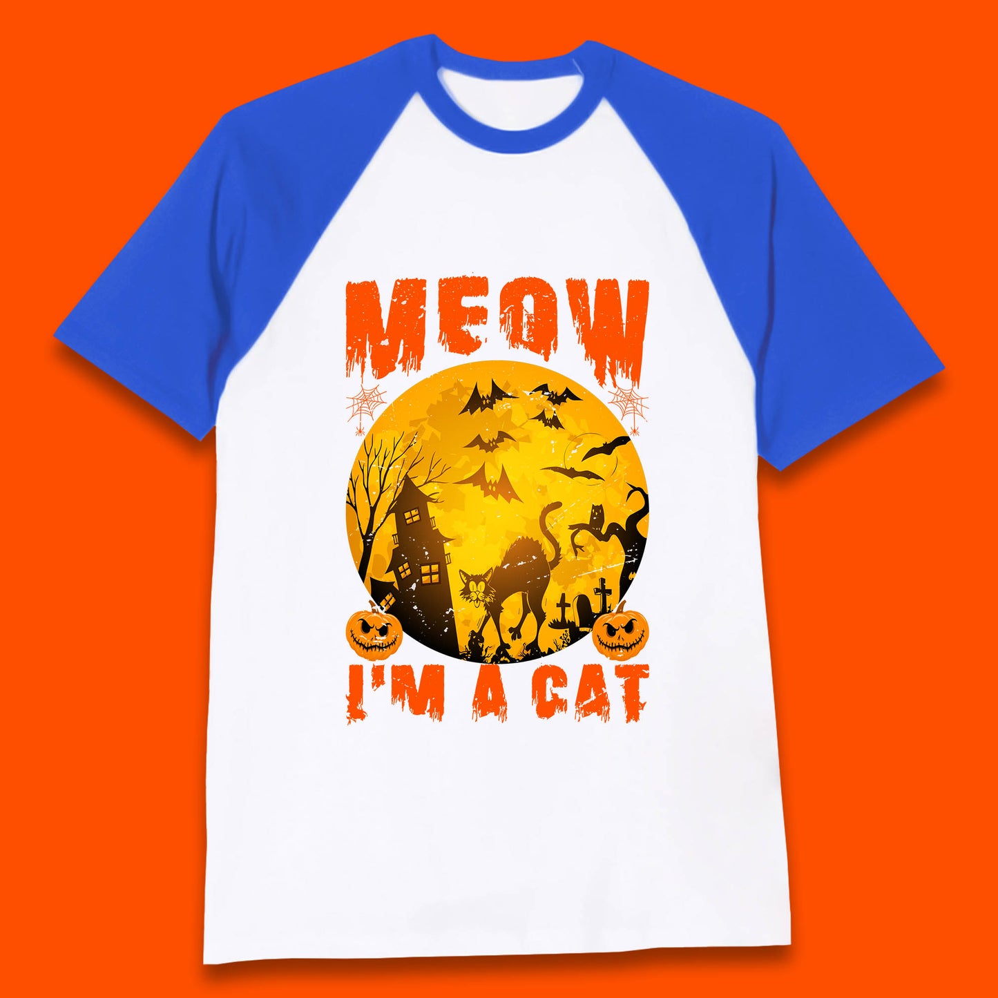 Meow I'm A Cat Halloween Black Cat Horror Scary Haunted House Baseball T Shirt