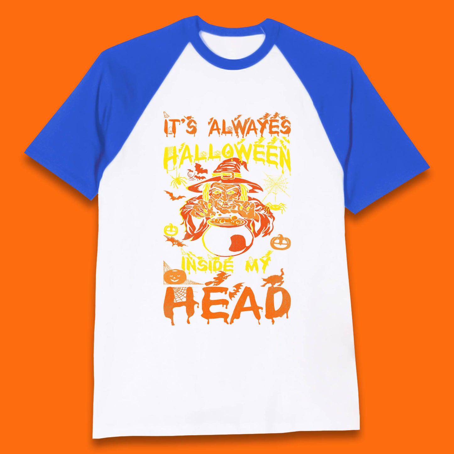 It's Always Halloween Inside My Head Witch Cooking A Magic Potion In The Cauldron (Stew Pot) Halloween Baseball T Shirt