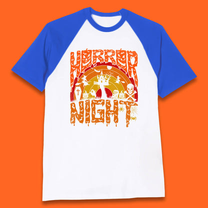 Halloween Horror Night Vintage Rainbow Flying witches Scary Boo Spooky Festive Night Baseball T Shirt