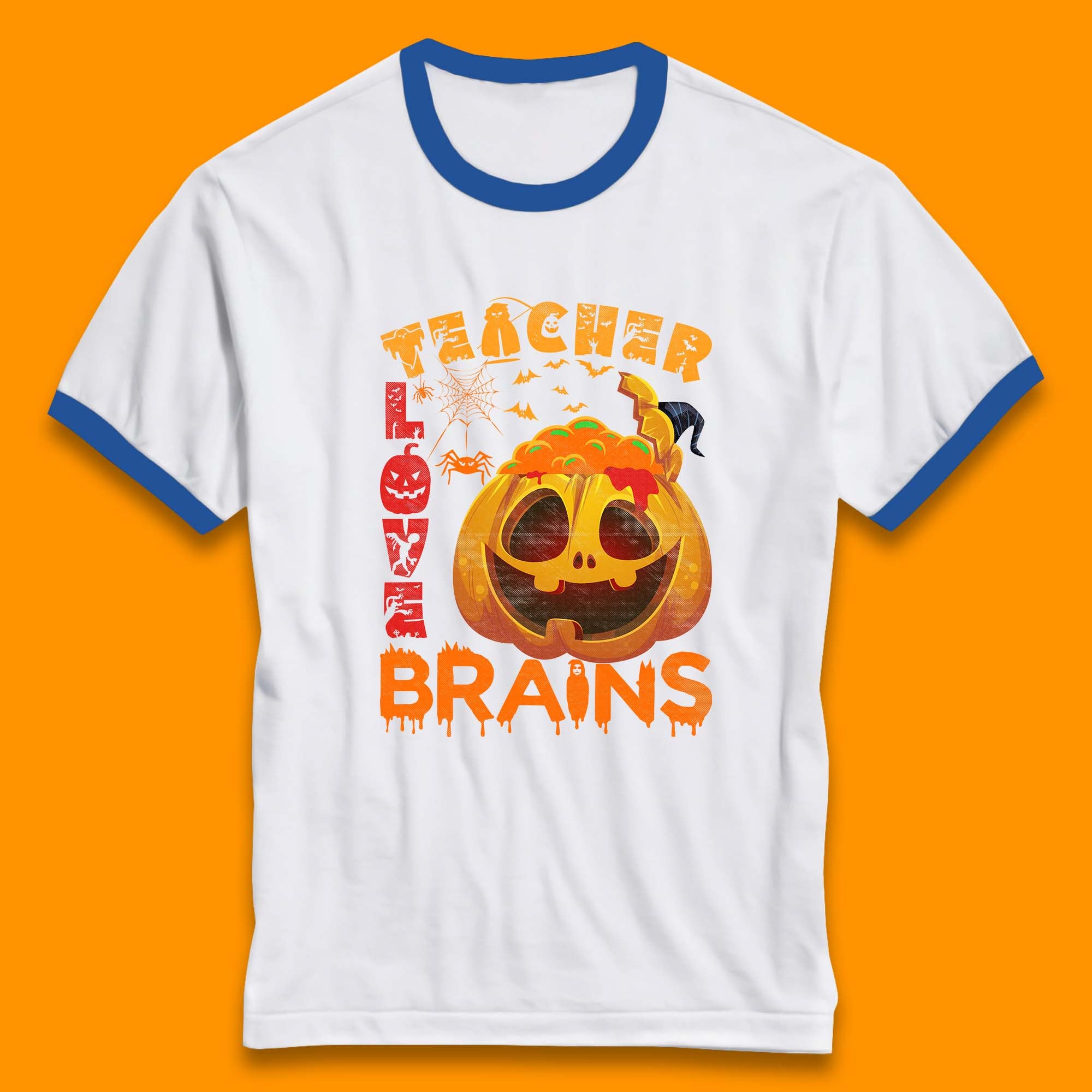 Teacher Love Brain Halloween Spooky Teacher Trick Or Teach Ringer T Shirt