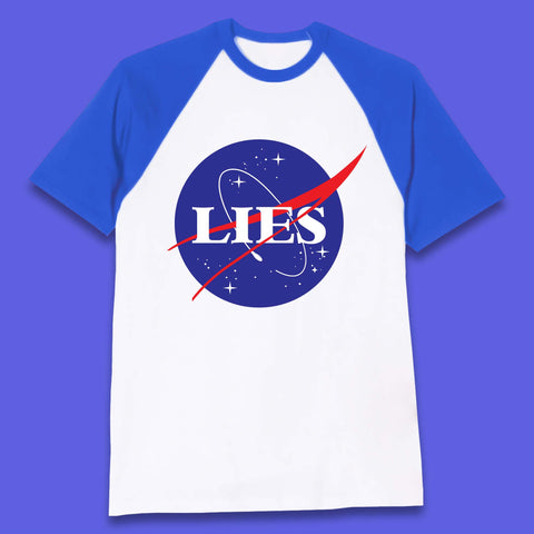 NASA Lies Logo Parody Baseball T-Shirt