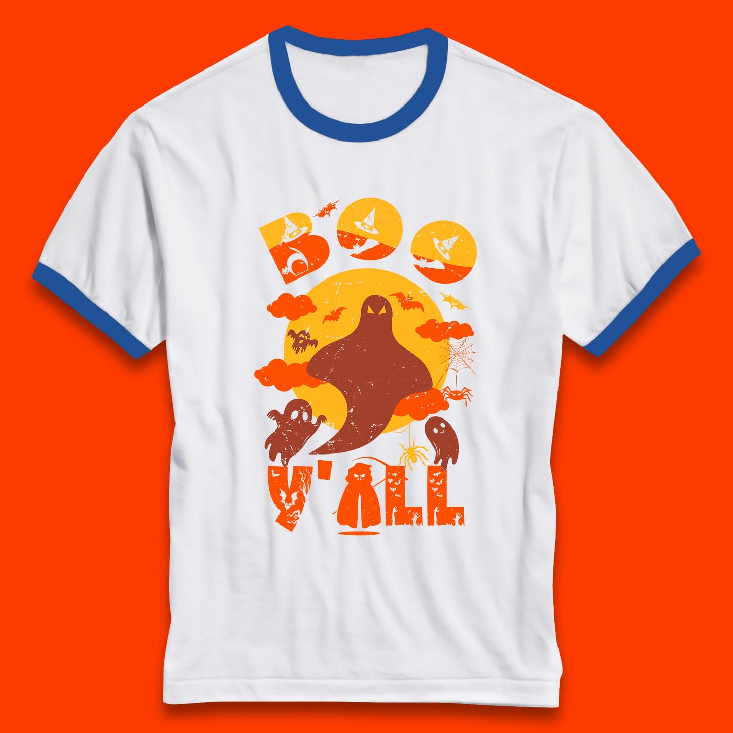 Halloween Boo Y'all Hey Boo Funny Spooky Halloween Party Ringer T Shirt