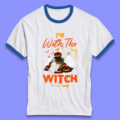 I'm With The Witch Halloween Ghosts With Jack-O-Lantern Horror Pumpkins Ringer T Shirt