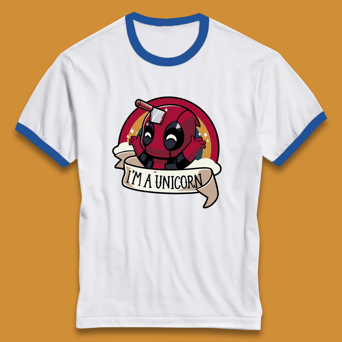 I'm A Unicorn Funny Deadpool Rainbow Colors Marvel Avengers Superhero Fictional Character Ringer T Shirt