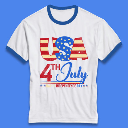 USA 4th July Happy Independence Day Celebration Patriotic Ringer T Shirt