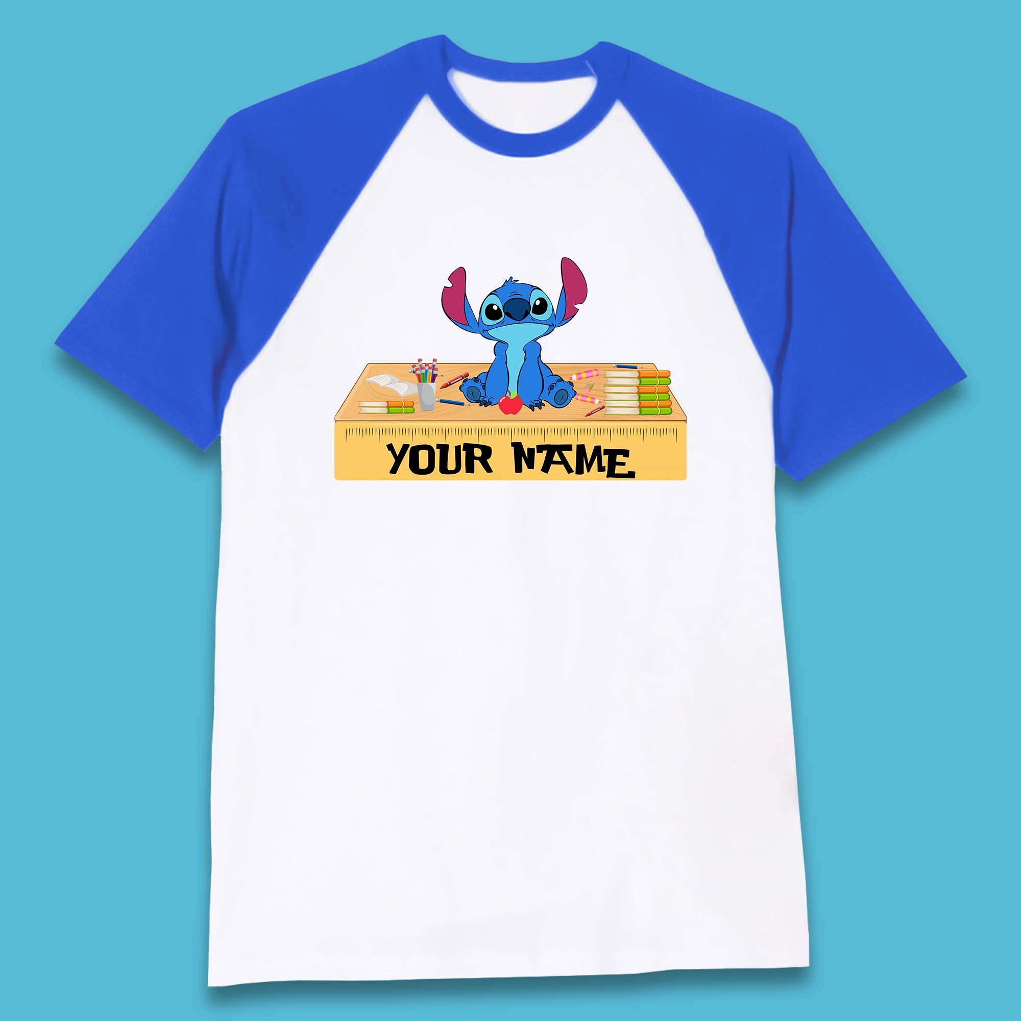 Personalised Disney Stitch Welcome Back To School Your Name Lilo & Stitch School First Day Of School Baseball T Shirt