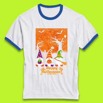 Happy Halloween Gnomies Spooky Witch Gnomes Scary Halloween Trees Gnome Lover Ringer T Shirt