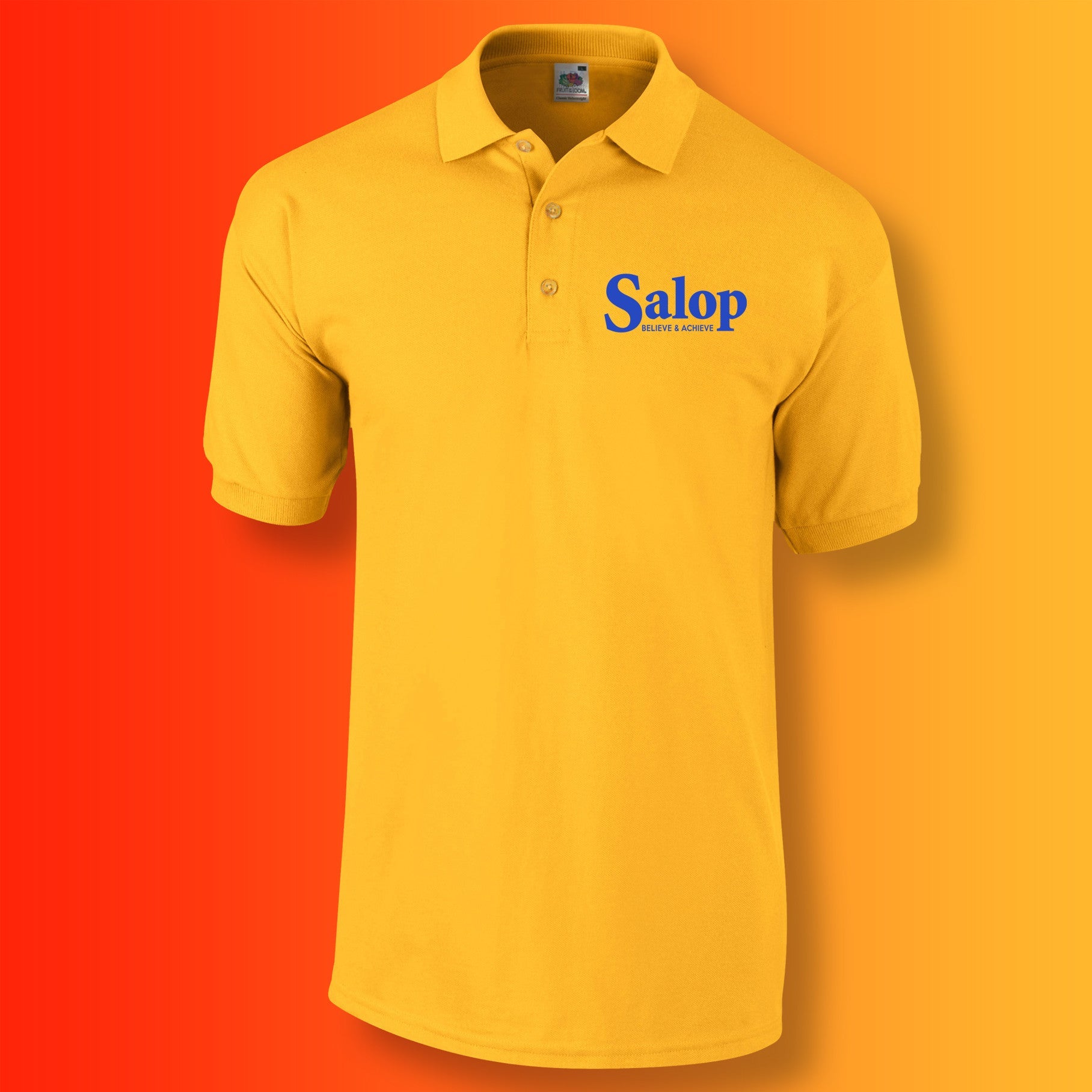 Salop Polo Shirt with Believe & Achieve Design Amber