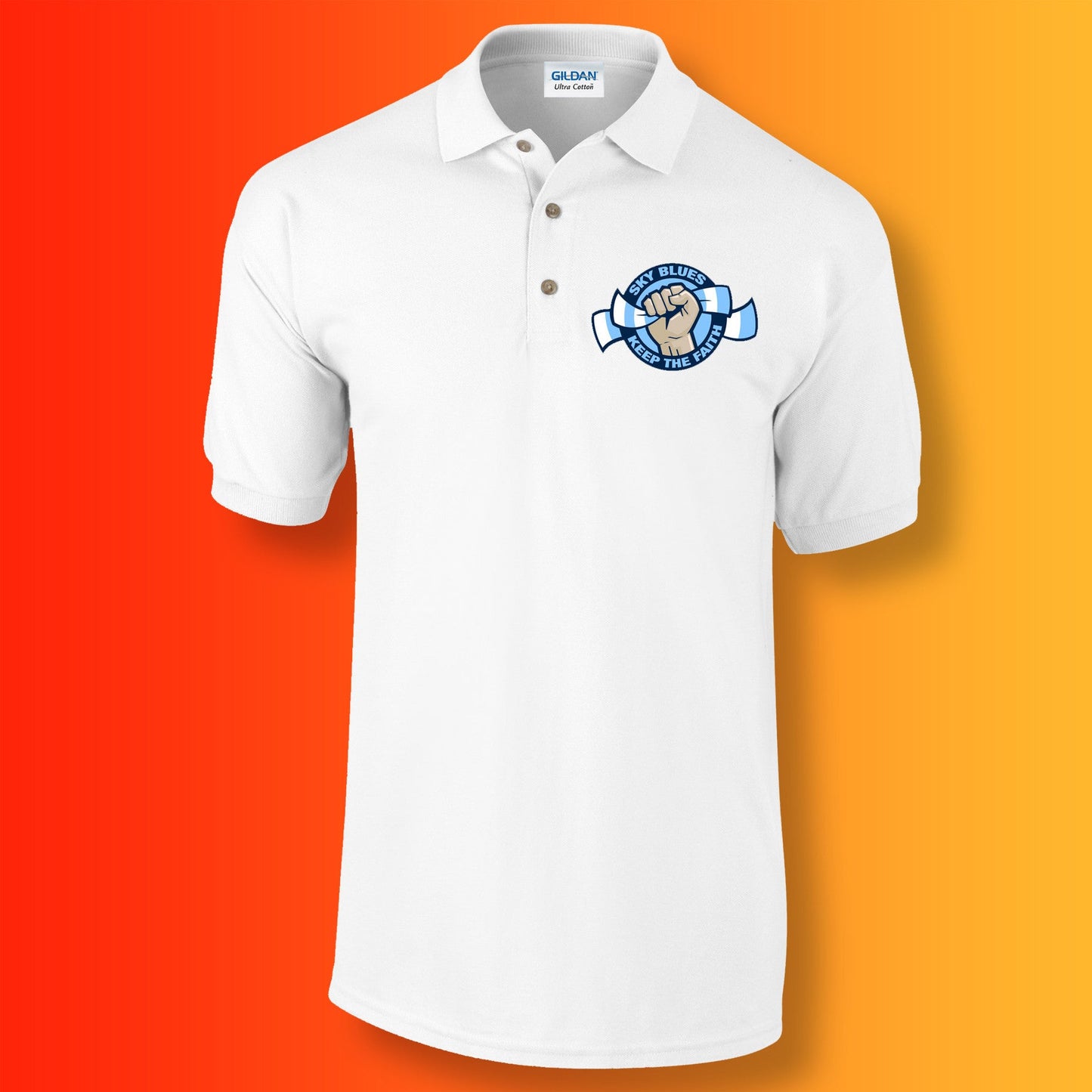 Sky Blues Polo Shirt with Keep The Faith Design White