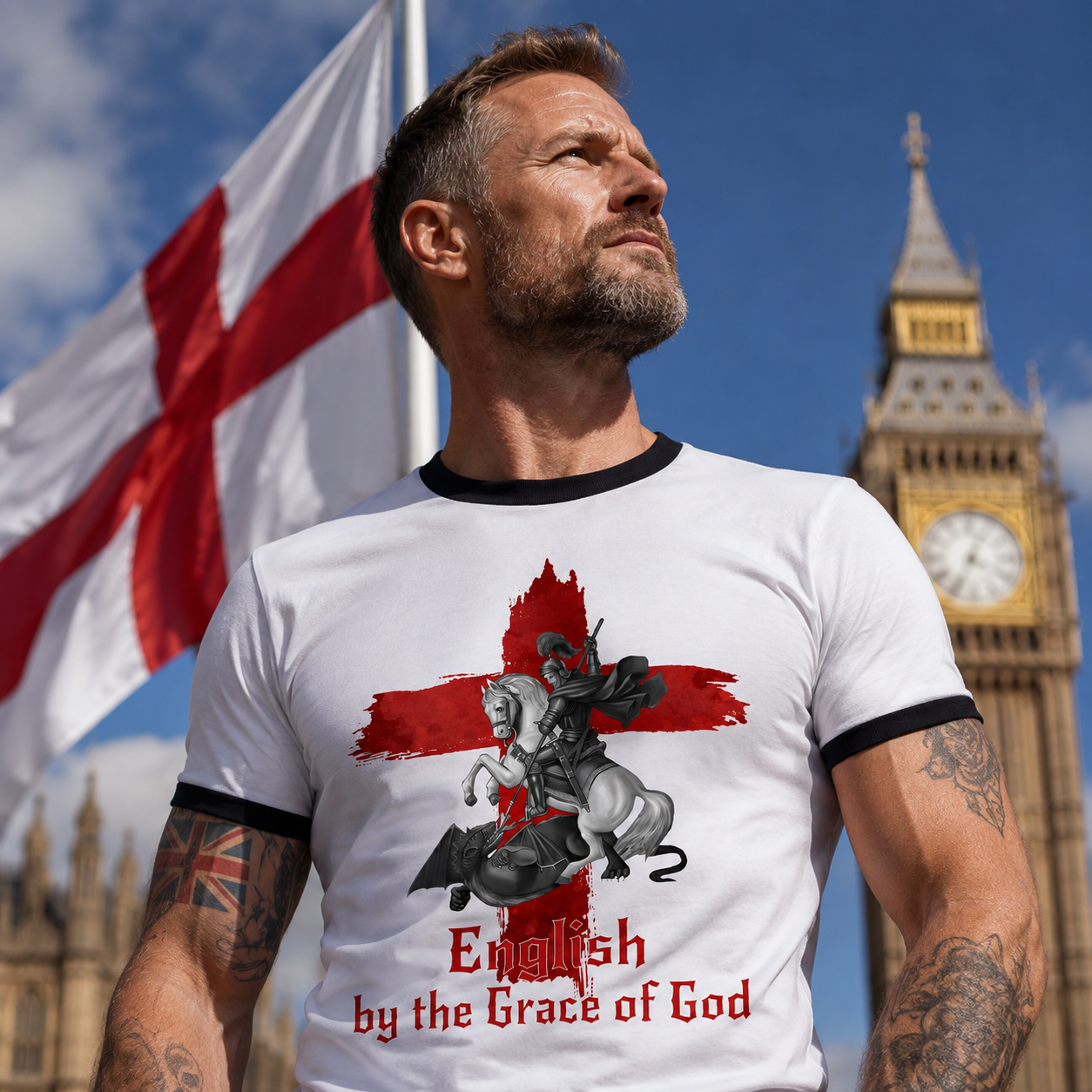St George & The Dragon English By The Grace of God Ringer T Shirt