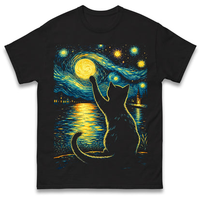 Starry Night Black Cat T Shirt Vincent Van Gogh Style Cat Tees