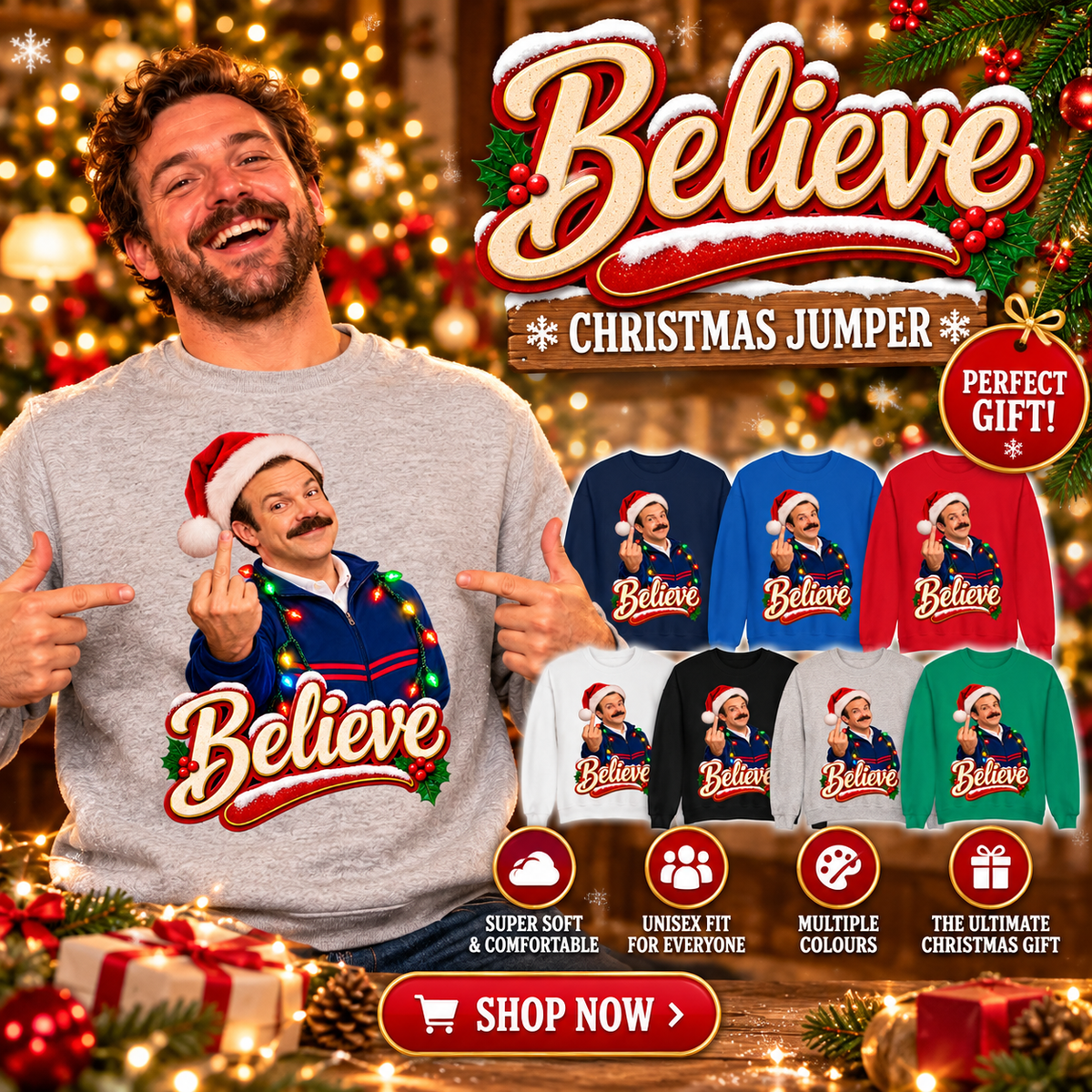 Ted Lasso Ugly Christmas Sweater Believe Ted Lasso Christmas Jumper