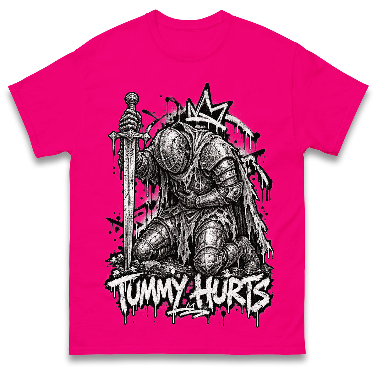 Tummy Hurts Knight Shirt Funny Dark Fantasy Graphic Tee Ironic Meme T Shirt