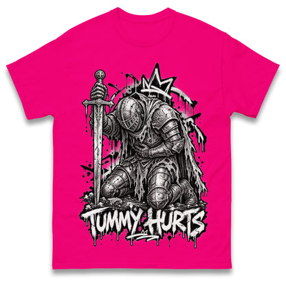 Tummy Hurts Knight Shirt Funny Dark Fantasy Graphic Tee Ironic Meme T Shirt