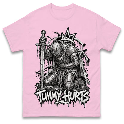 Tummy Hurts Knight Shirt Funny Dark Fantasy Graphic Tee Ironic Meme T Shirt
