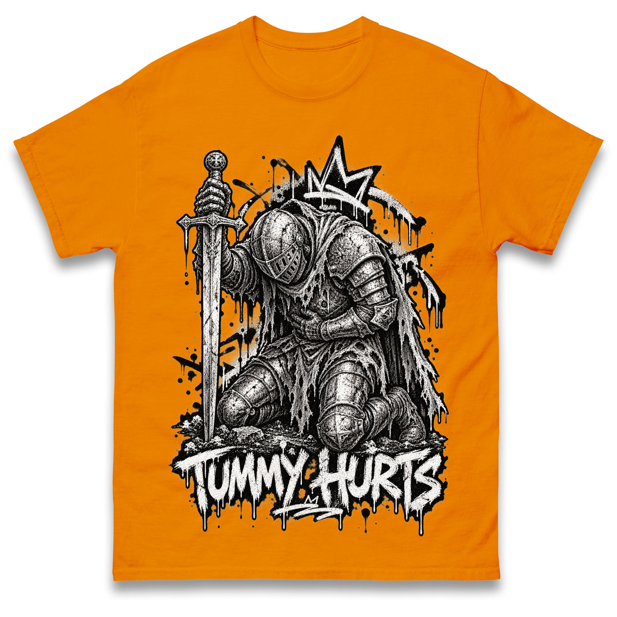 Tummy Hurts Knight Shirt Funny Dark Fantasy Graphic Tee Ironic Meme T Shirt