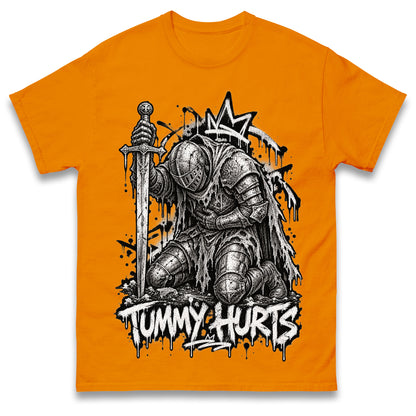 Tummy Hurts Knight Shirt Funny Dark Fantasy Graphic Tee Ironic Meme T Shirt