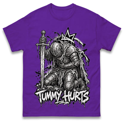 Tummy Hurts Knight Shirt Funny Dark Fantasy Graphic Tee Ironic Meme T Shirt