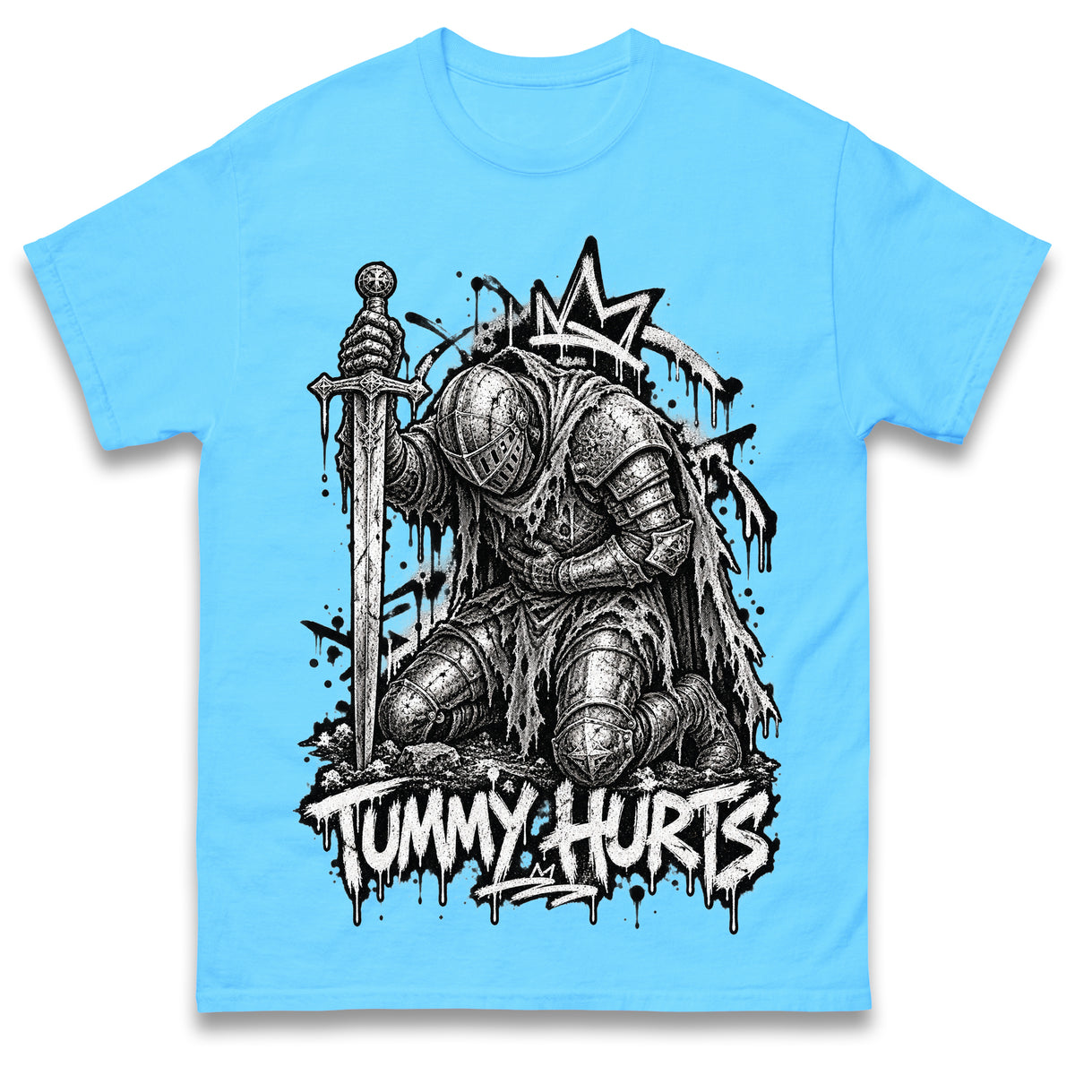Tummy Hurts Knight Shirt Funny Dark Fantasy Graphic Tee Ironic Meme T Shirt