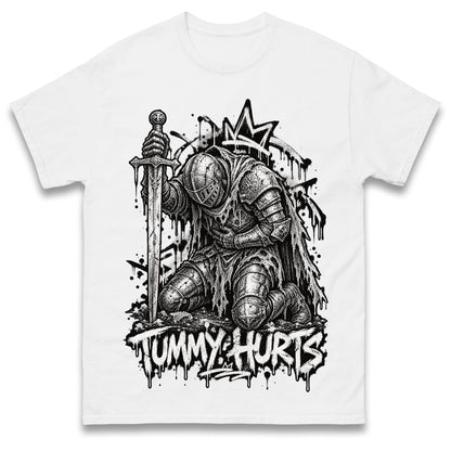 Tummy Hurts Knight Shirt Funny Dark Fantasy Graphic Tee Ironic Meme T Shirt