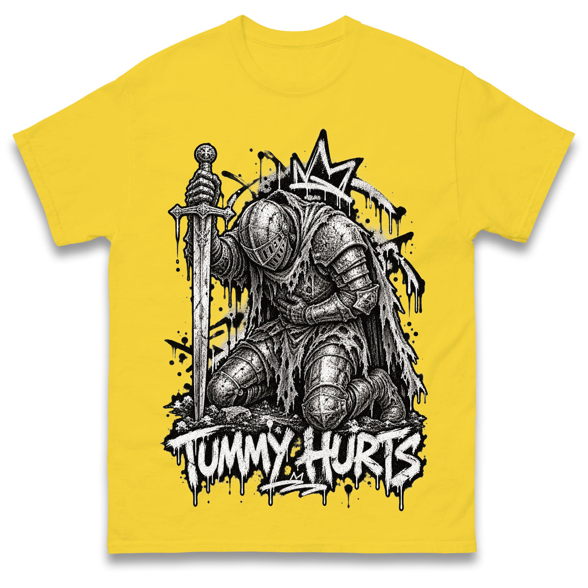 Tummy Hurts Knight Shirt Funny Dark Fantasy Graphic Tee Ironic Meme T Shirt