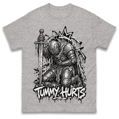 Tummy Hurts Knight Shirt Funny Dark Fantasy Graphic Tee Ironic Meme T Shirt