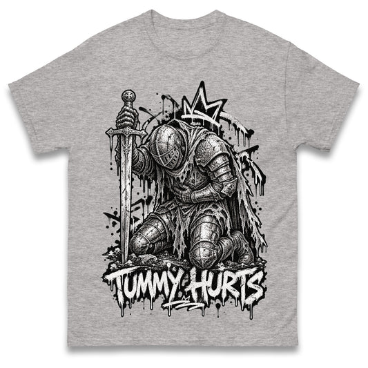 Tummy Hurts Knight Shirt Funny Dark Fantasy Graphic Tee Ironic Meme T Shirt