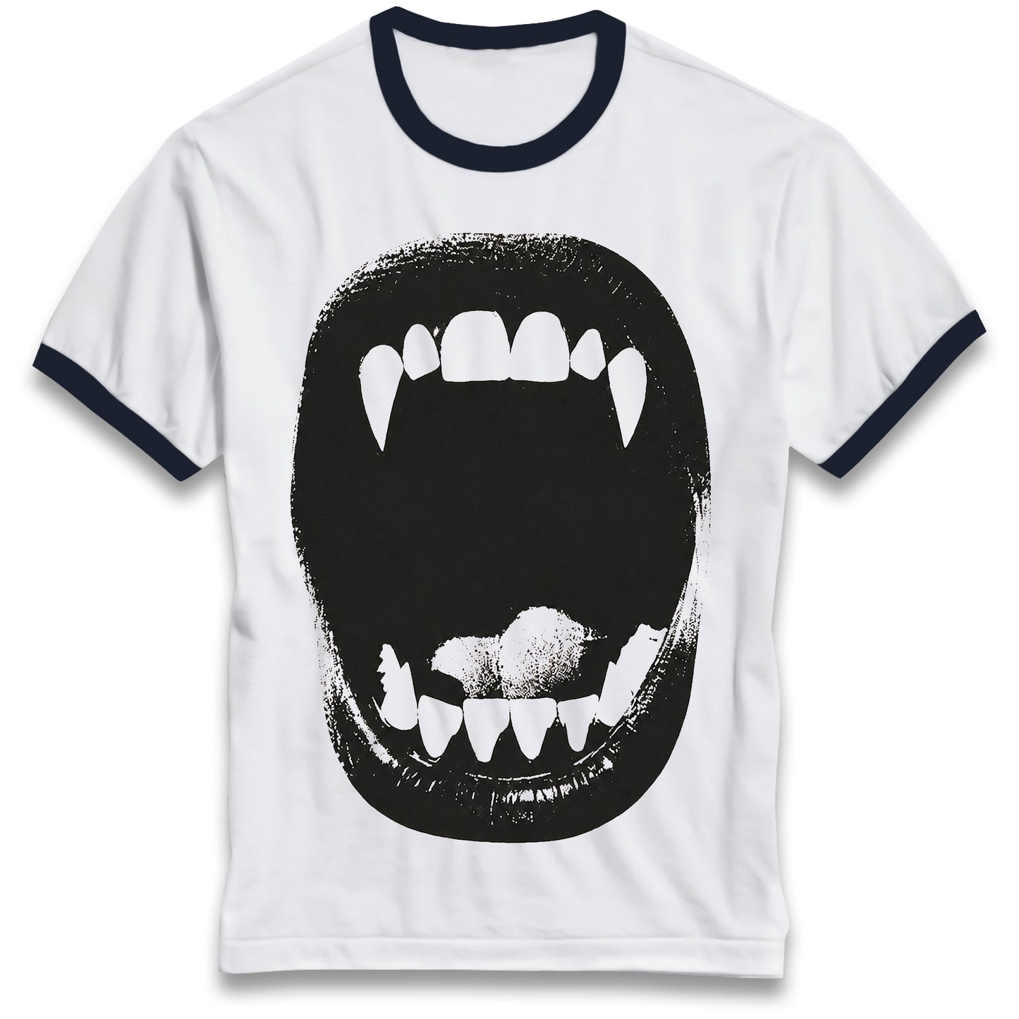 Vampire Bite Tee Gothic Ringer Shirt with Retro Contrast Collar