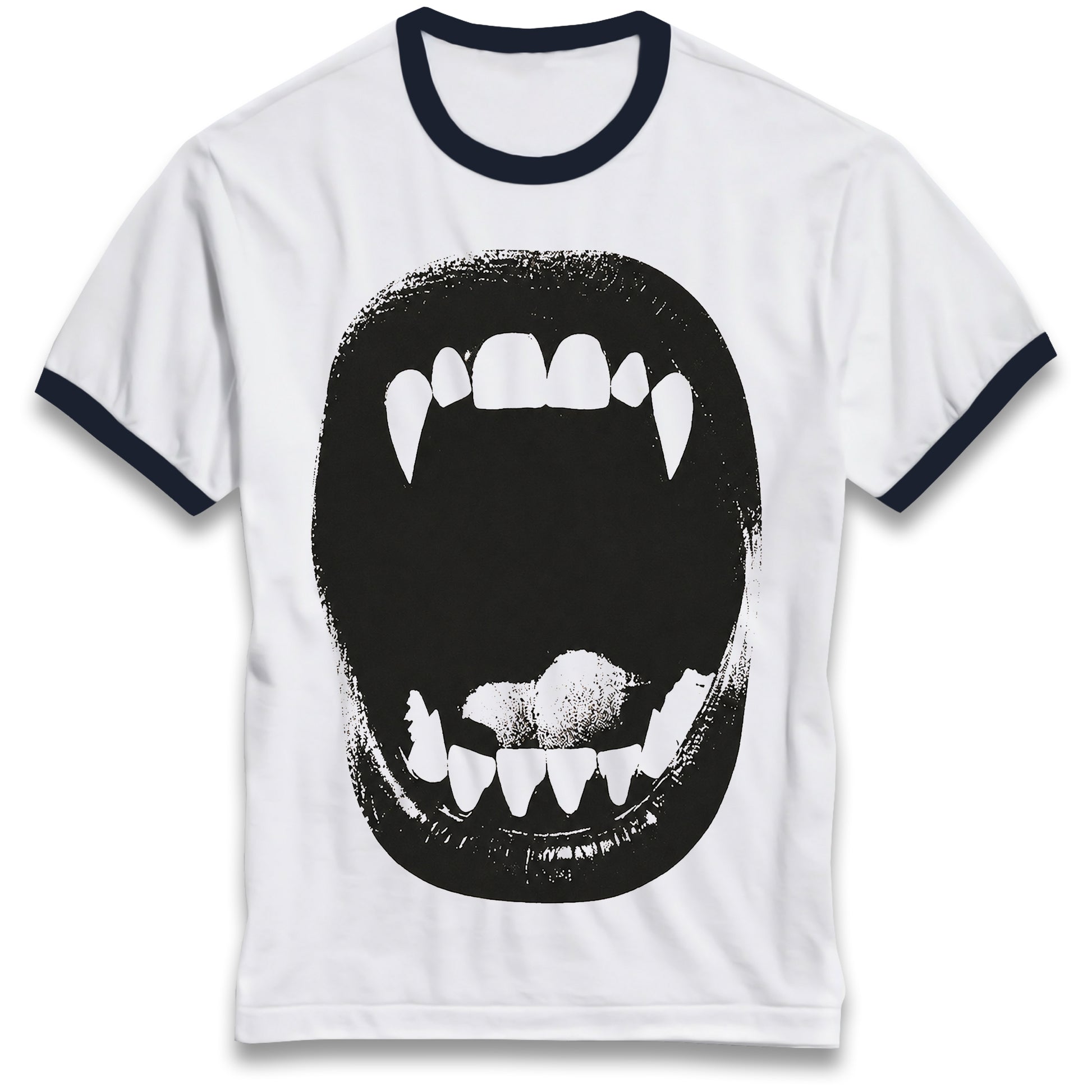 Vampire Bite Tee Gothic Ringer Shirt with Retro Contrast Collar