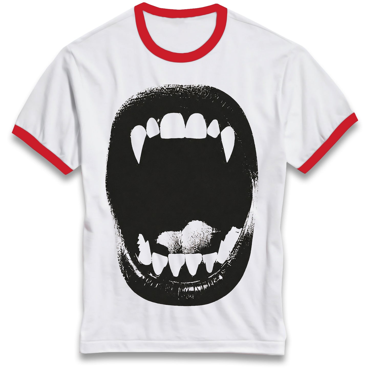 Vampire Bite Tee Gothic Ringer Shirt with Retro Contrast Collar