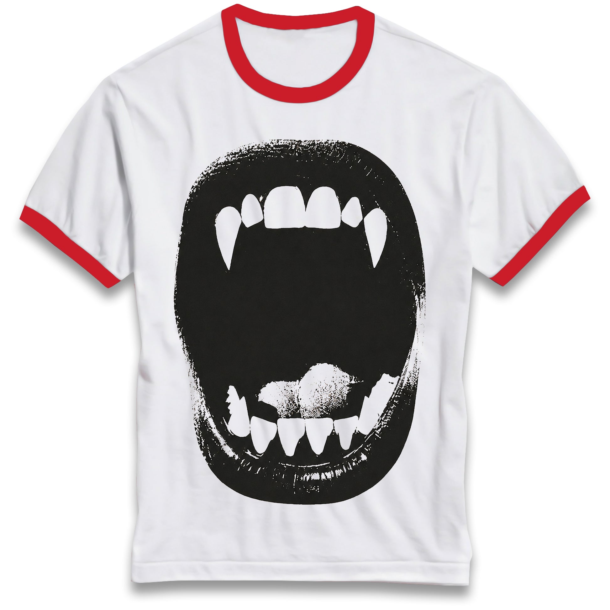 Vampire Bite Tee Gothic Ringer Shirt with Retro Contrast Collar