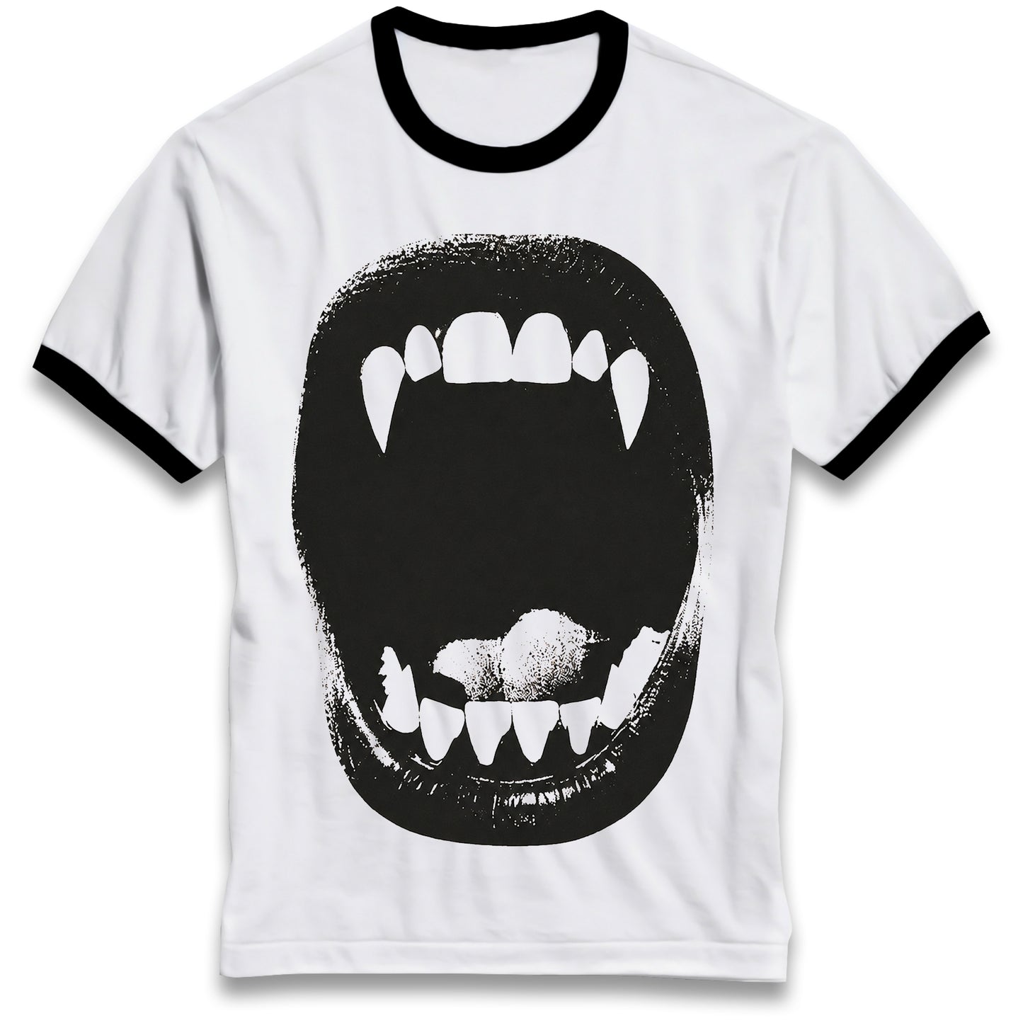 Vampire Bite Tee Gothic Ringer Shirt with Retro Contrast Collar