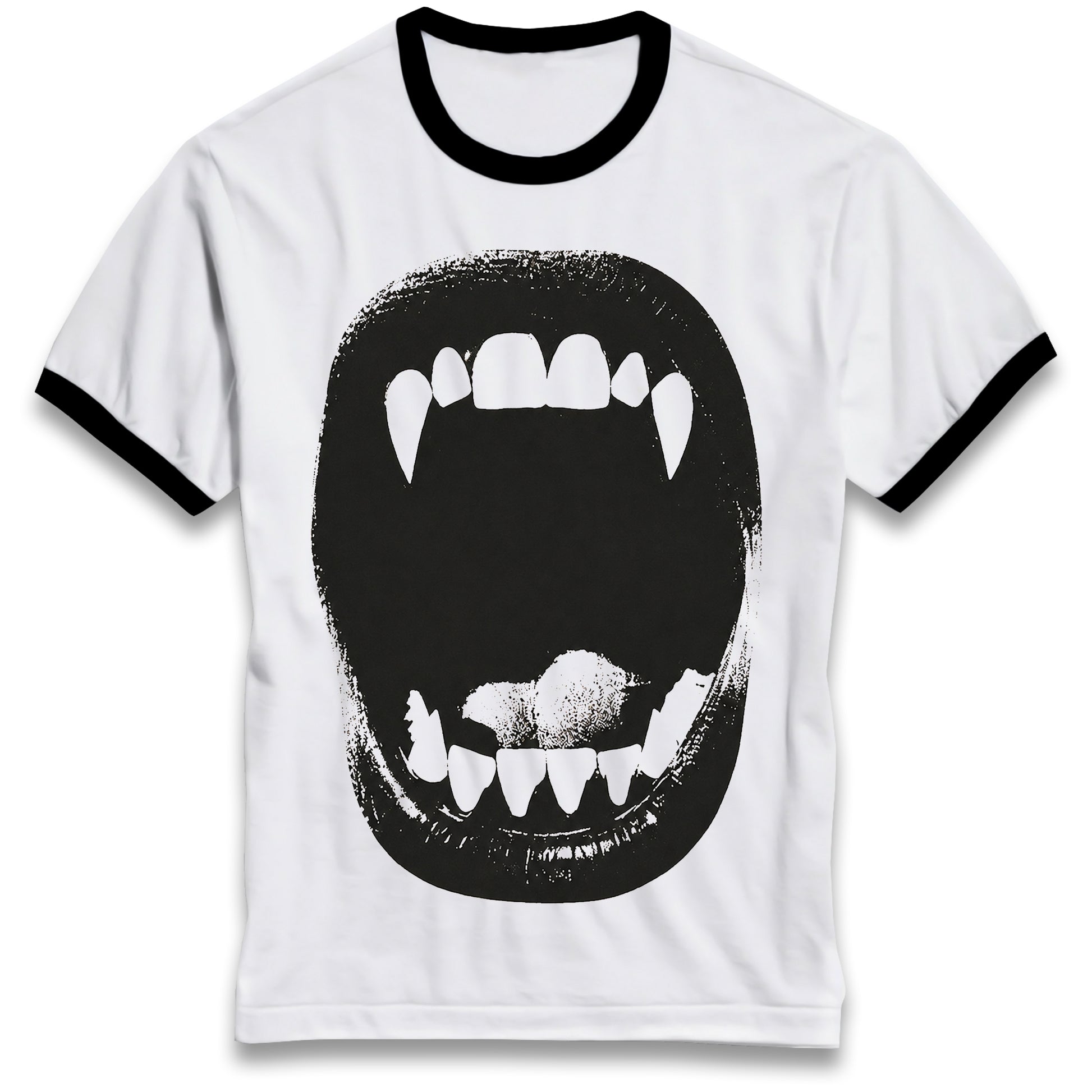 Vampire Bite Tee Gothic Ringer Shirt with Retro Contrast Collar