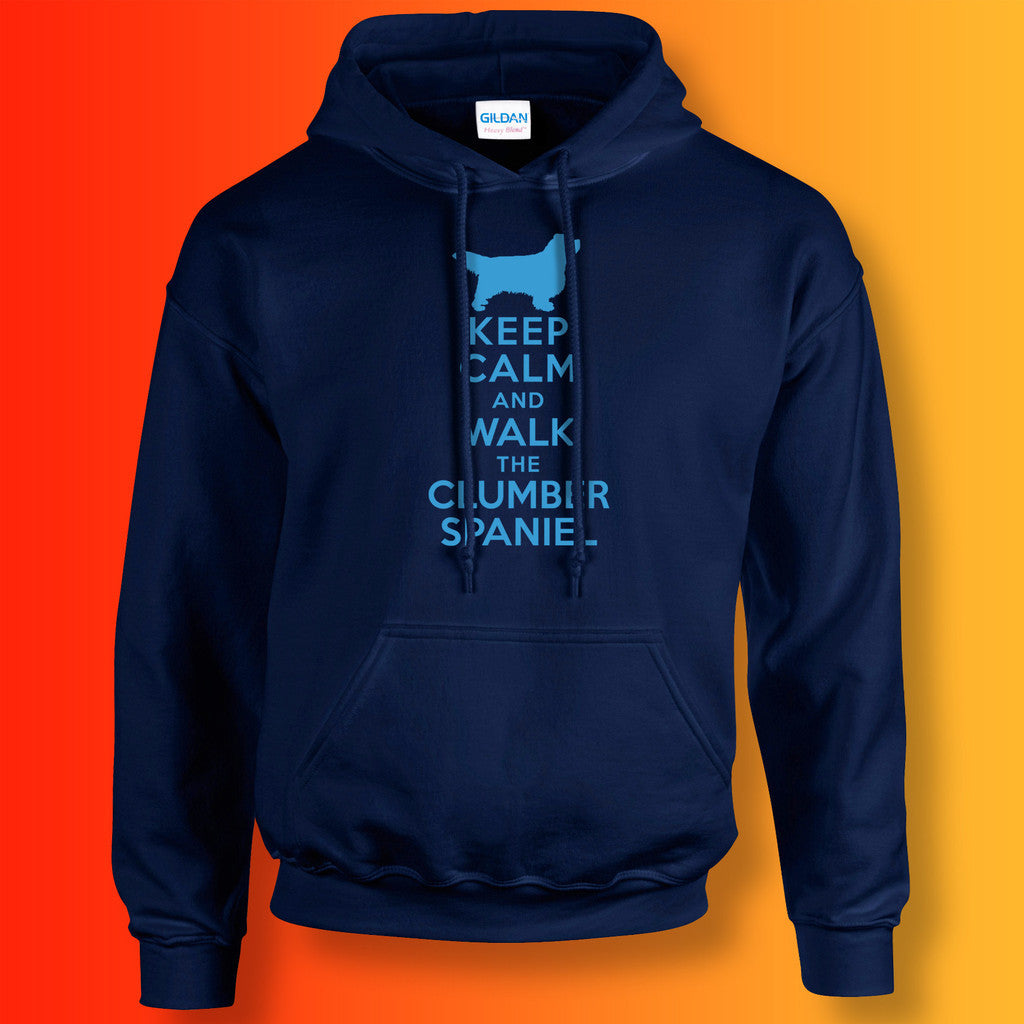Keep Calm and Walk The Clumber Spaniel Hoodie Navy