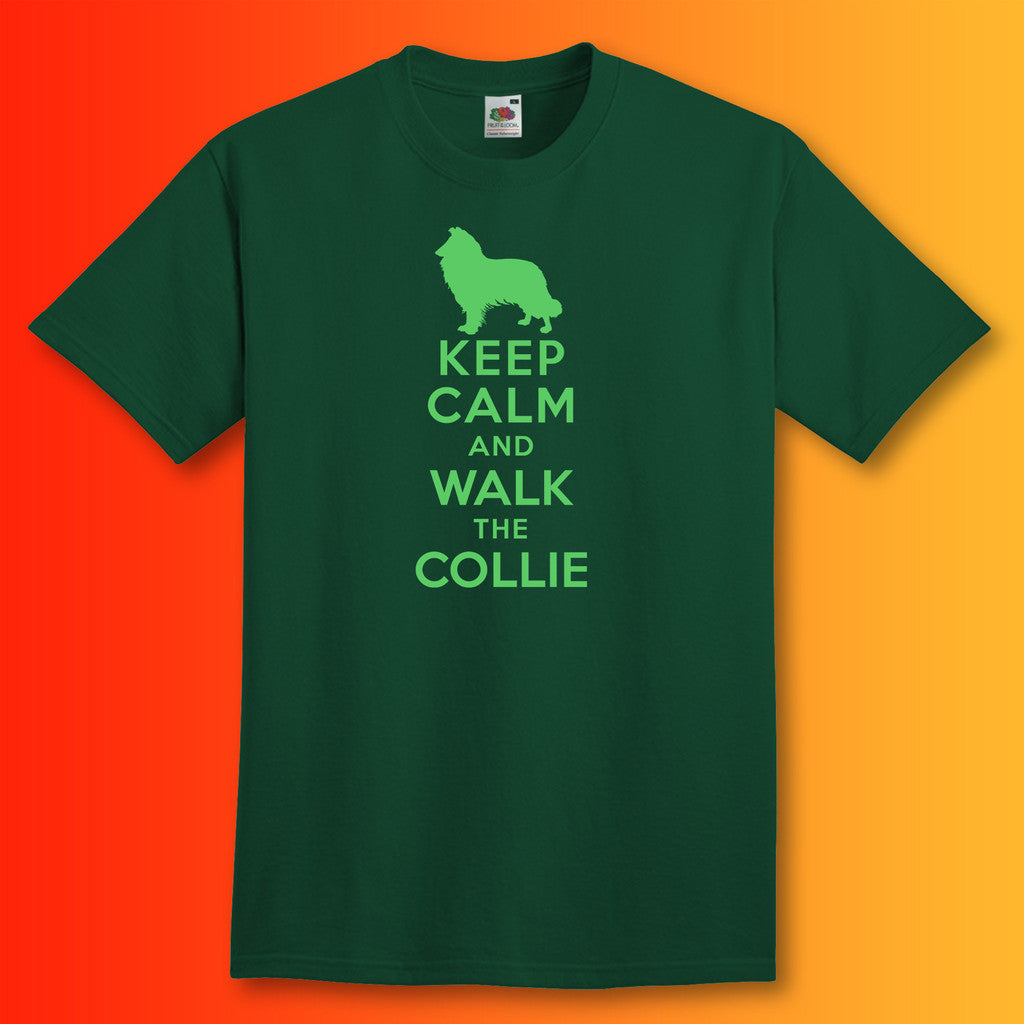 Keep Calm and Walk The Collie T-Shirt Bottle Green
