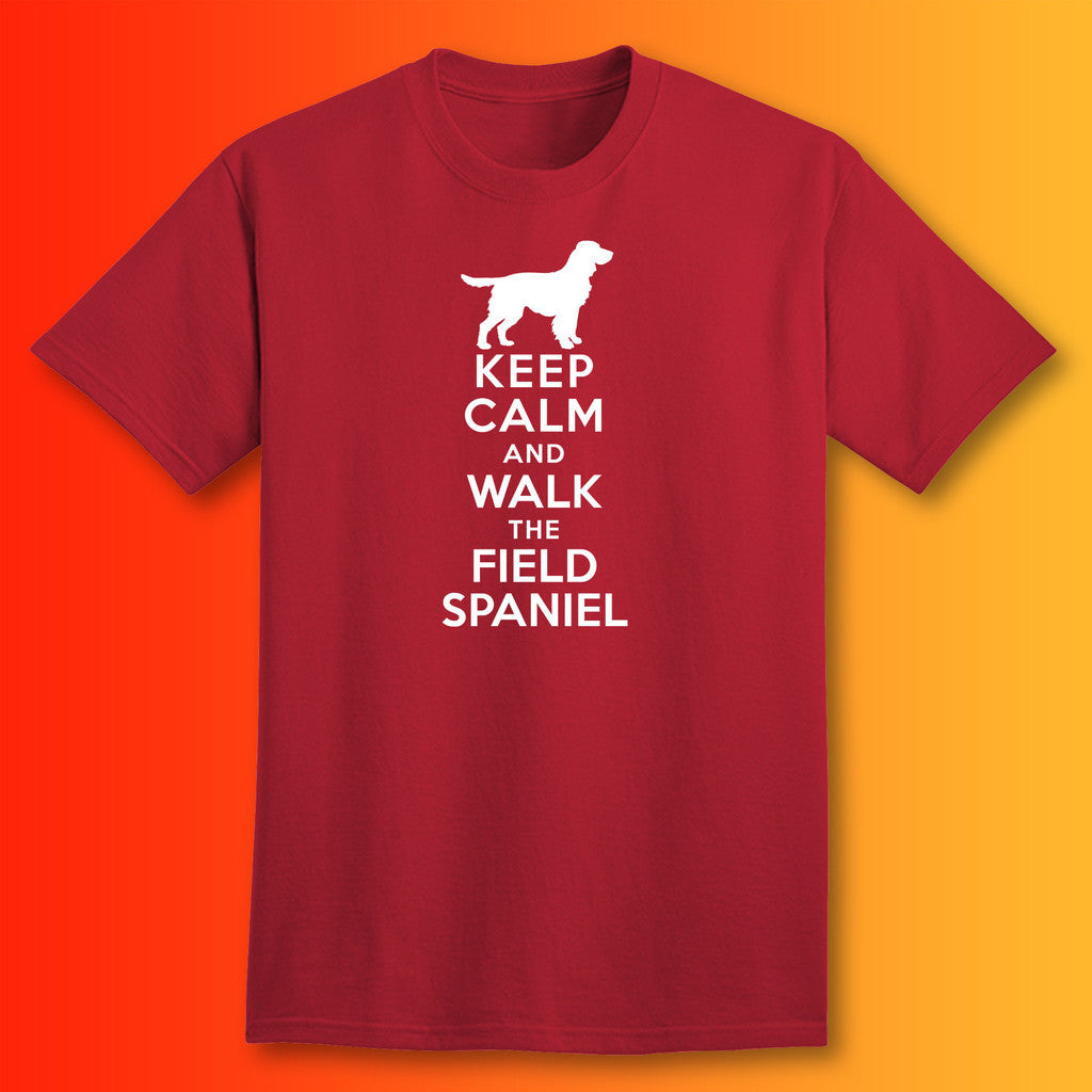 Keep Calm and Walk The Field Spaniel T-Shirt Brick Red
