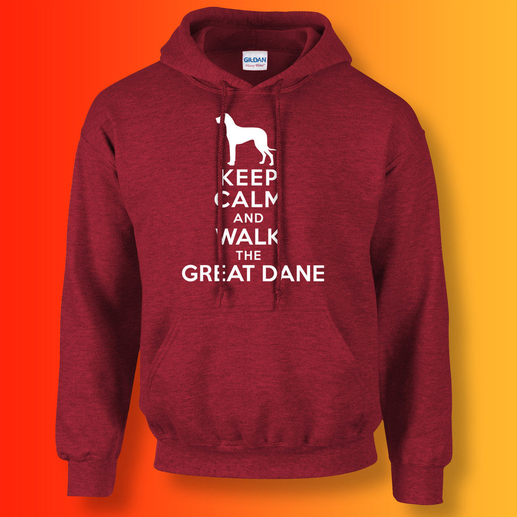 Keep Calm and Walk The Great Dane Hoodie Antique Cherry